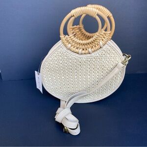 Anthropologie Marianne Purse Woven Straw Leather Rattan Handles Circle Bag NEW